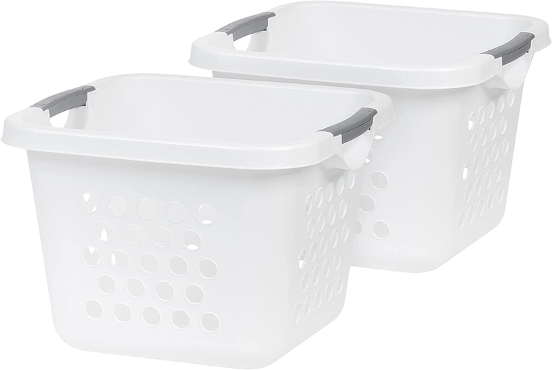 IRIS USA Square Plastic Laundry Basket Hamper Organizer (Medium,White, 2 Pack)