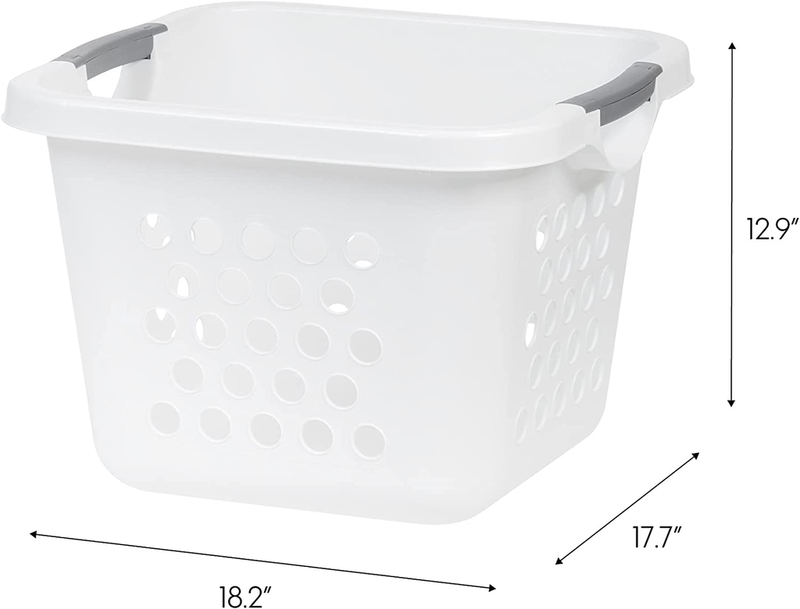 IRIS USA Square Plastic Laundry Basket Hamper Organizer (Medium,White, 2 Pack)