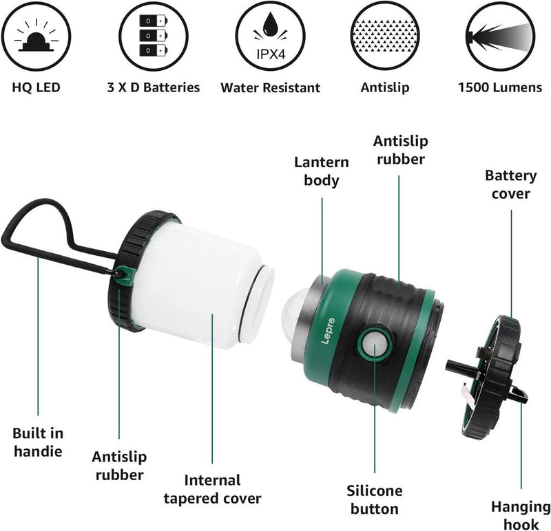 Lepro Lantern Camping Lantern, Battery Powered LED with 1500LM