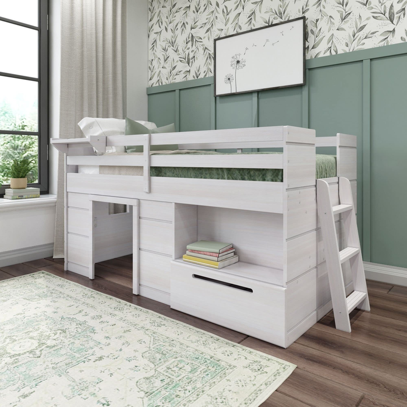 Max & Lily Modern Farmhouse Low Loft Bed, Twin Bed