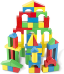Melissa & Doug Wooden Building Blocks Set - 100 Blocks in 4 Colors and 9 Shapes
