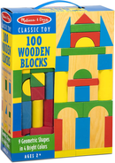 Melissa & Doug Wooden Building Blocks Set - 100 Blocks in 4 Colors and 9 Shapes