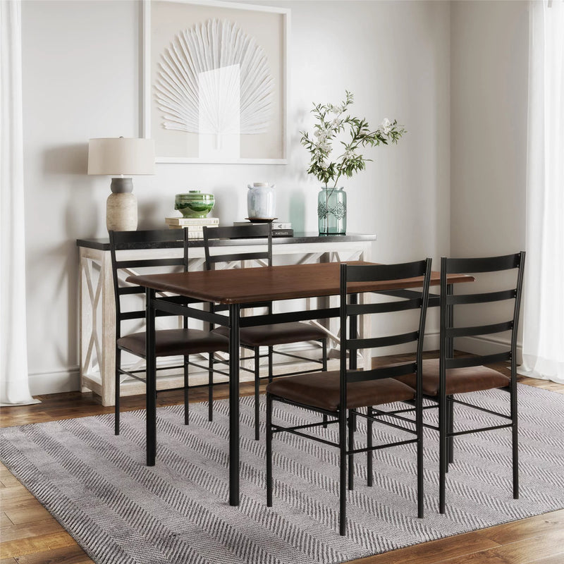 Mainstays 5-Piece Wood & Metal Dining Room Set, Seats 4, Canyon Walnut & Black