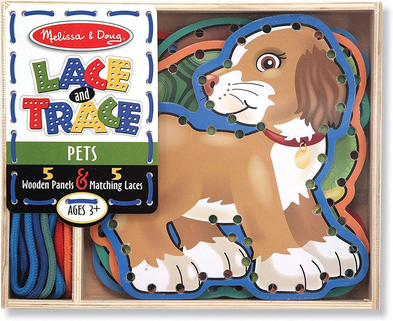 Melissa & Doug Lace and Trace Activity Set: Pets - 5 Wooden Panels and 5 Matching Laces