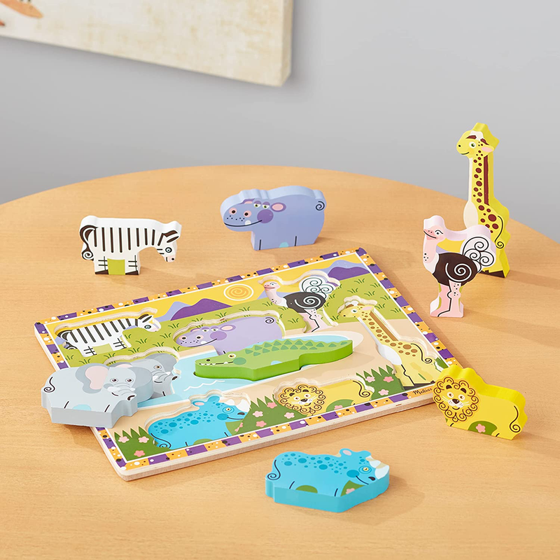 Melissa & Doug Safari Wooden Chunky Puzzle (8 Pieces) (For Toddlers Ages 3+)