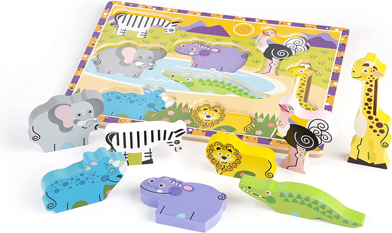 Melissa & Doug Safari Wooden Chunky Puzzle (8 Pieces) (For Toddlers Ages 3+)