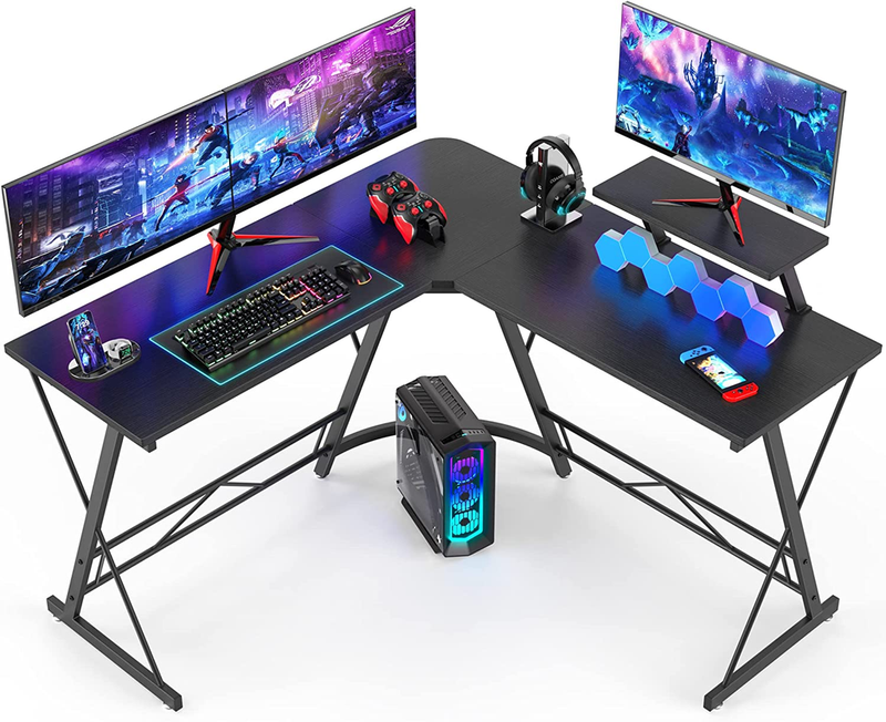 Mr IRONSTONE L Shaped Desk, Computer Gaming Desk (Black)