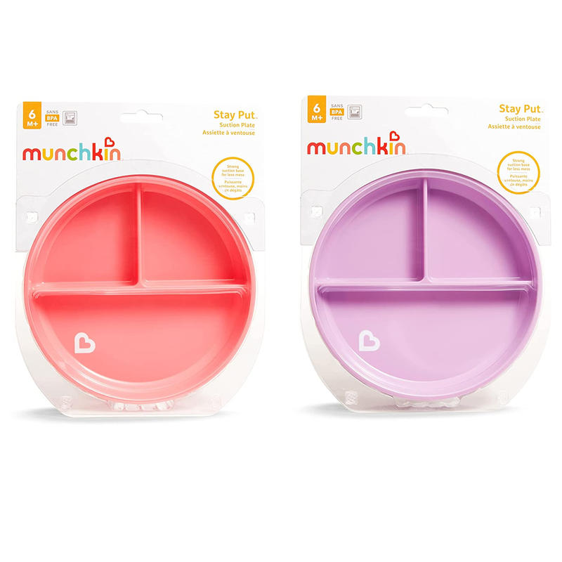 Munchkin Stay Put Divided Suction Plates, Pink & Purple