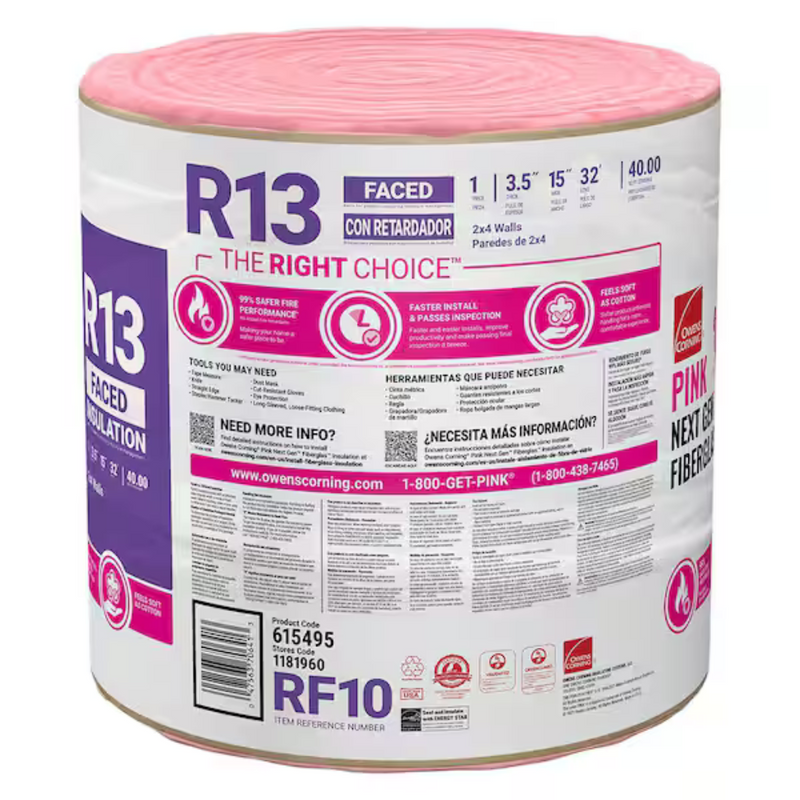 Owens Corning R- 13 Faced Fiberglass Insulation Roll 15 in. x 32 ft. (1 Roll)