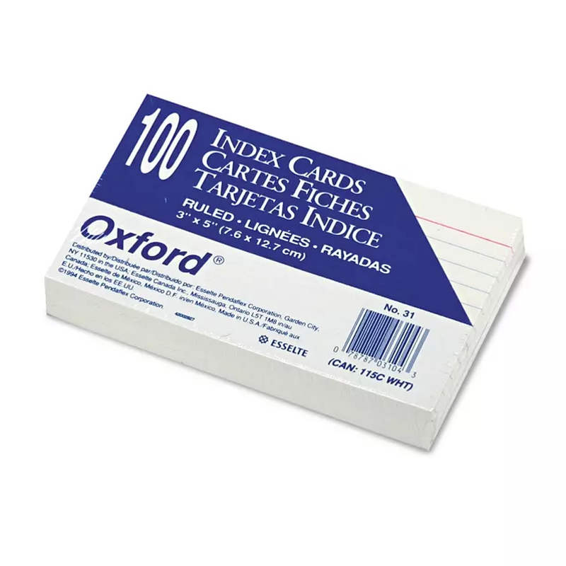 Oxford - Index Cards, Unruled, 3 x 5" - 100 Cards