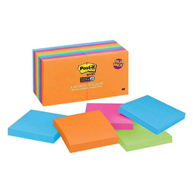 Post-it Notes Super Sticky - Rio De Janeiro Colors 3 x 3, 90/Pad - 14 Pads/Pack