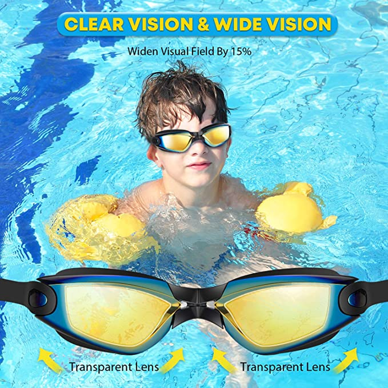 Porzon Kids Swim Goggles Anti-Fog Swimming Goggles Clear No Leaking for Child, Black