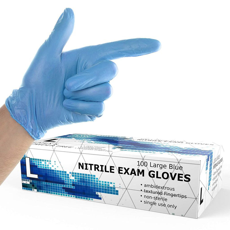 Powder Free Disposable Nitrile Gloves Large (Pack of 100), Blue -Medical Exam Gloves