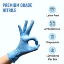 Powder Free Disposable Nitrile Gloves Large (Pack of 100), Blue -Medical Exam Gloves