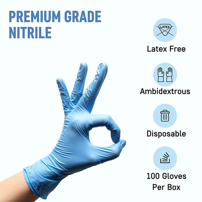 Powder Free Disposable Nitrile Gloves Large (Pack of 100), Blue -Medical Exam Gloves