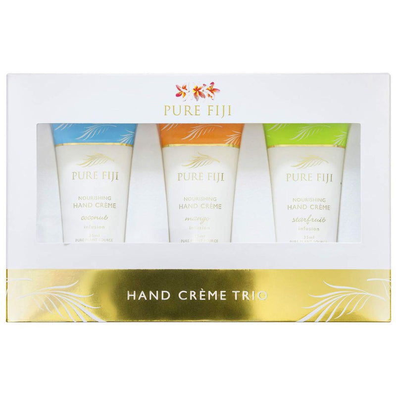 Pure Fiji Hand Creme Trio - Nourishing Hand Cream - Coconut, Mango, Starfruit Infusions, 3 x 1oz