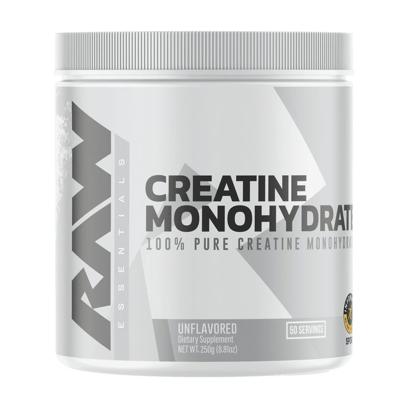 RAW Nutrition Essential 100% Pure Creatine Monohydrate Powder, Unflavored, 8.81 oz, 50