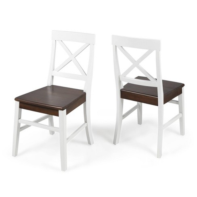 Christopher Knight Home Roshan Farmhouse Acacia Wood Dining Chairs, White / Walnut