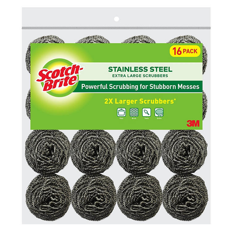 Scotch-Brite 2X Larger Stainless Steel Scrubbers Club Pack, 16 Scrubbers Per Pack