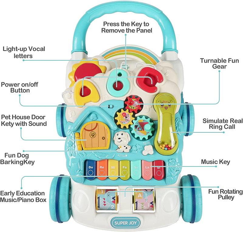 SUPER JOY Sit to Stand Learning Walker, 3 in 1 with Lights & Music, Toys for Baby Boys & Girls