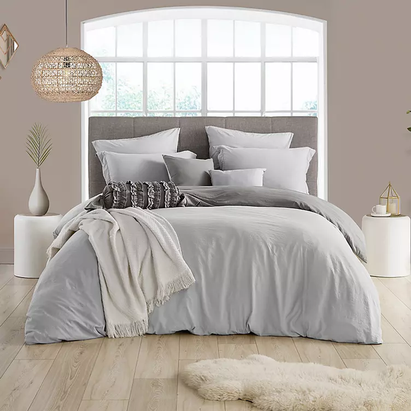 Swift Home Modern Prewashed Crinkle Reversible Duvet Cover Set- King/California King Silver/Grey