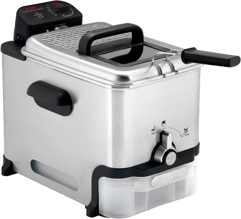 T-fal Deep Fryer with Basket, Stainless Steel, Easy to Clean Deep Fryer, Oil Filtration, 2.6-Pound, Silver, Model FR8000