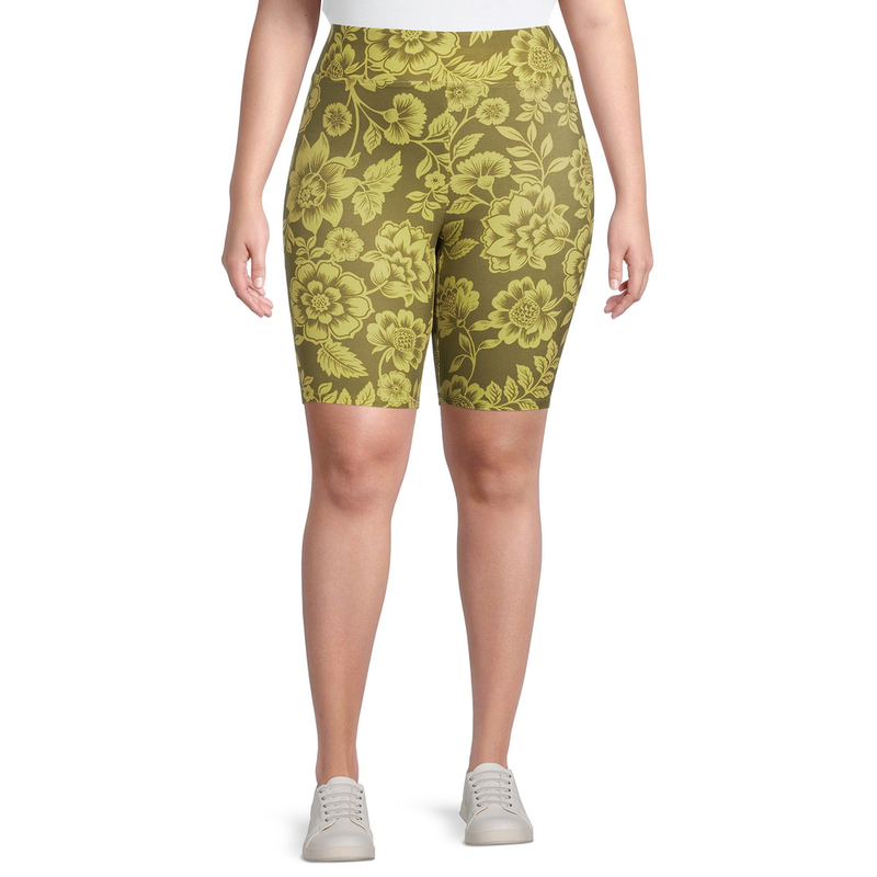 Terra & Sky Women's Plus High Rise Bike Shorts, 2-Pack 0X Woodblock Floral