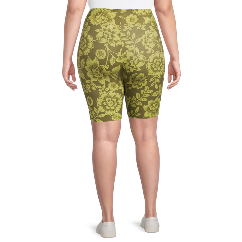 Terra & Sky Women's Plus High Rise Bike Shorts, 2-Pack 0X Woodblock Floral