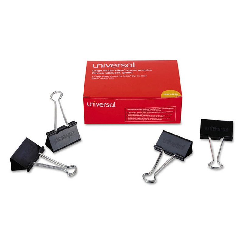 Universal® Large Binder Clips, Steel Wire, 2" Wide, 1" Capacity, Black/Silver, 36pk.