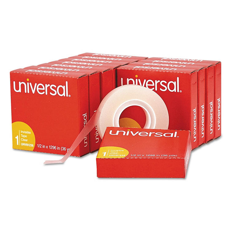 Universal® Invisible Tape, 1/2" x 1296", 1" Core, Clear, 12pk.