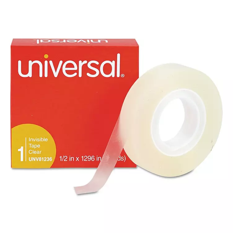 Universal® Invisible Tape, 1/2" x 1296", 1" Core, Clear, 12pk.