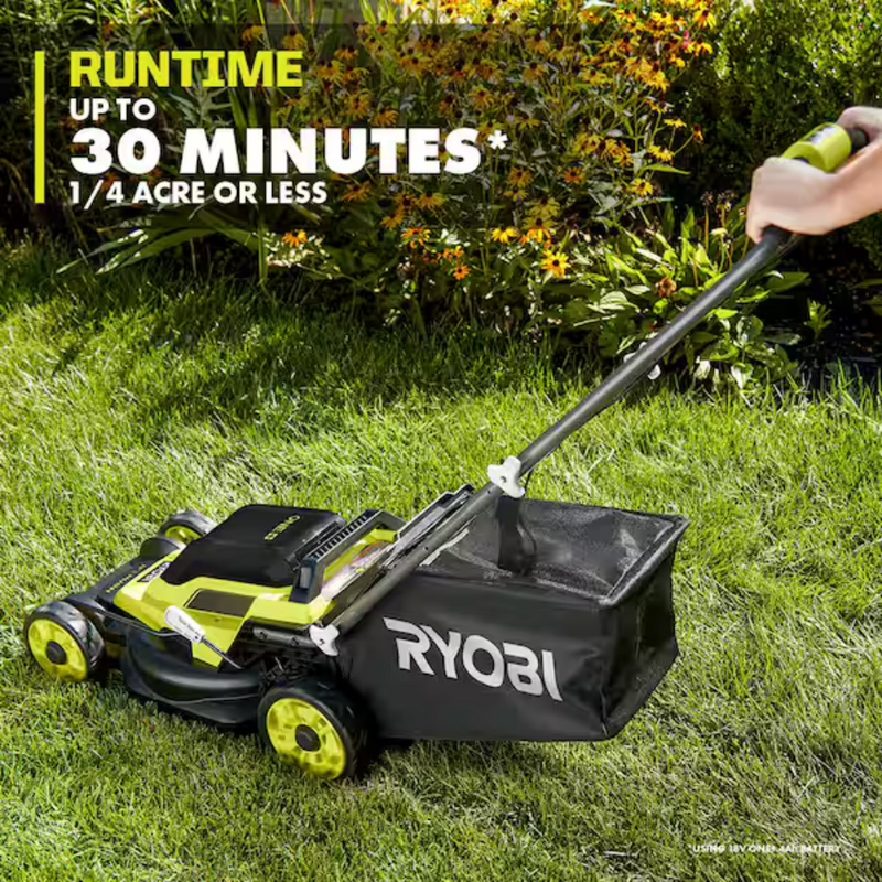 RYOBI ONE+ 18V 13 in. Cordless Battery Walk Behind Push Lawn Mower with 4.0 Ah Battery and Charger