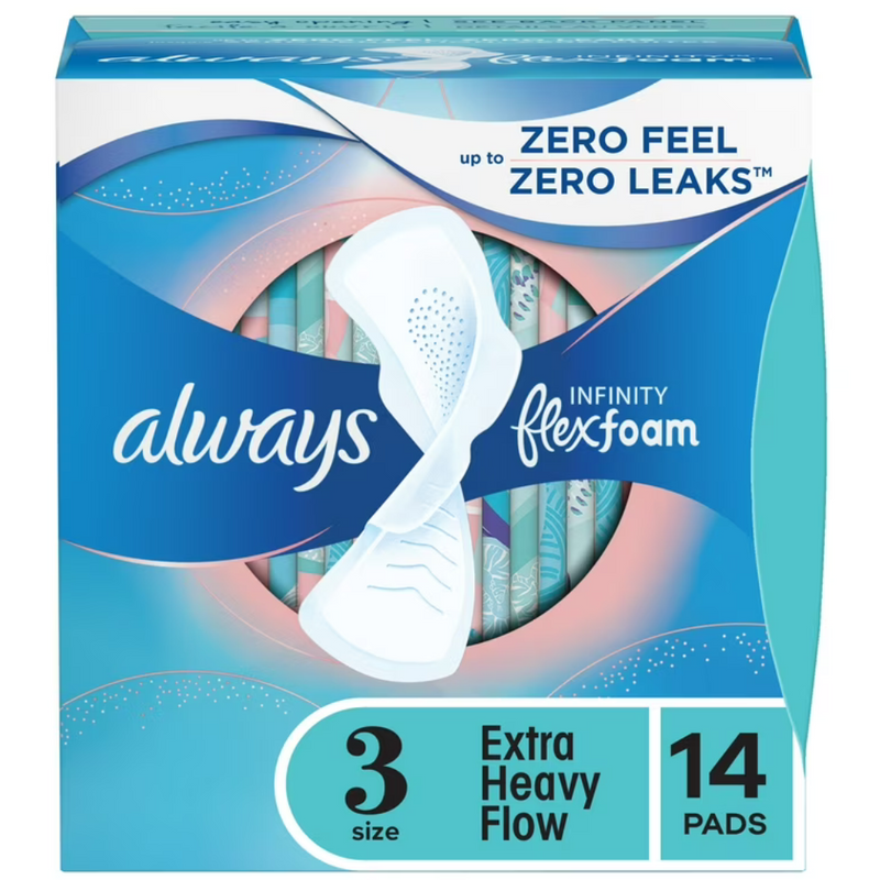 Always Infinity Feminine Pads with wings, Size 3, Extra Heavy Absorbency, unscented, 28 Ct