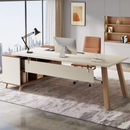 BYBLIGHT Lanita 71 in. L-Shaped White Wood 2-Drawer Executive Desk with 55 in. Cabinet Large Office Desk with Storage Shelves