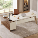 BYBLIGHT Lanita 71 in. L-Shaped White Wood 2-Drawer Executive Desk with 55 in. Cabinet Large Office Desk with Storage Shelves