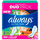 Always Ultra Thin Pads Duo Pack 74 ct