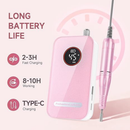 Professional Nail Drill Electric File 45000RPM, Portable Rechargeable Electric Nail File with 11 Drill Bits & 50 Sanding Bands, Low Noise Nail Drill Kit for Acrylic Gel Nails, Salon & Home Use, Pink