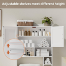 Homhedy Over The Toilet Storage Cabinet with 2 Barn Door and Toilet Paper Holder Stand, FreeStanding Toilet Shelf Space Saver, for Bathroom, Restroom, Laundry, White