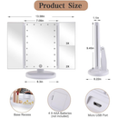Flymiro Tri-fold Lighted Vanity Makeup Mirror with 3x/2x Magnification,21 LEDs Light and Touch Screen,180 Degree Free Rotation Countertop Cosmetic Mirror,Travel (White)