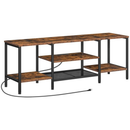 HOOBRO TV Stand with Power Outlets to 65 Inches, TV Console Table with Open Storage Shelves, Industrial Media Entertainment Center for Living Room Bedroom, Rustic Brown and Black BF40DS01