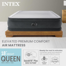 Intex Dura-Beam Deluxe Comfort-Plush Elevated: Fiber-Tech - Queen Size - Built-in Electric Pump - 18in Bed Height - 600lb Weight Capacity