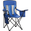 Amazon Basics Portable Camping Chair with 4-Can Cooler, Side Pocket, Cup Holder, and Carry Bag, Collapsible for Camping, Tailgates, Beach, and Sports, Large, Mesh Back, Blue