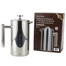 Secura French Press Coffee Maker, 304 Grade Stainless Steel Insulated Coffee Press with 2 Extra Screens, 34oz (1 Litre), Silver