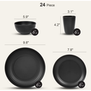Quatish 24 Piece Plates and Bowls Sets for 6, Unbreakable Dinnerware Sets, Plastic Dish Set for Camping, Dishwasher Microwave Safe, Outdoor Kitchen and Apartment Dinning RV Essentials, Black