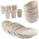 36-Piece Reusable Wheat Straw Dinnerware Sets for 6, Farielyn-X Unbreakable Reusable Set Kitchen Cups, Plates, Bowls Sets & Cultery Dishwasher Microwave Safe - Patio, Outdoors, RV, Camping Dishes