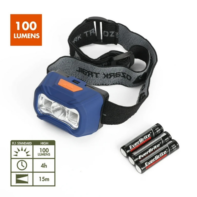 Ozark Trail LED 100 Lumens Headlamp, Blue, 3AAA Batteries Included, Model 31639, 0.21 lbs