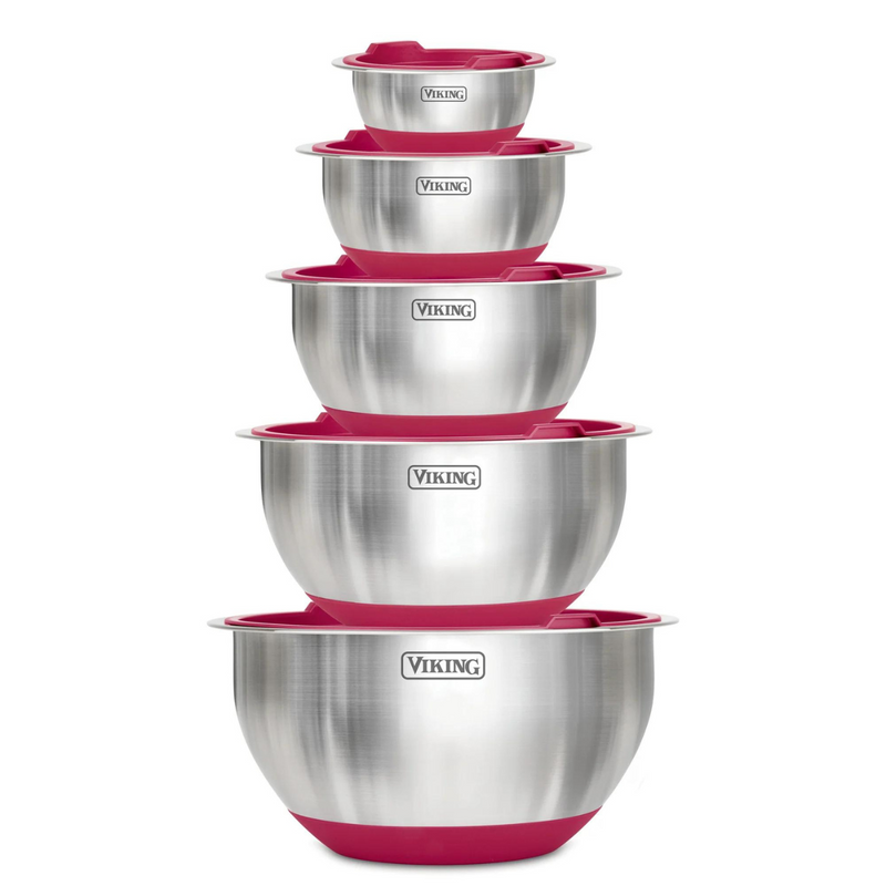 Viking 10 pc Stainless Steel Mixing, Prep, & Serving Bowl Set-Red