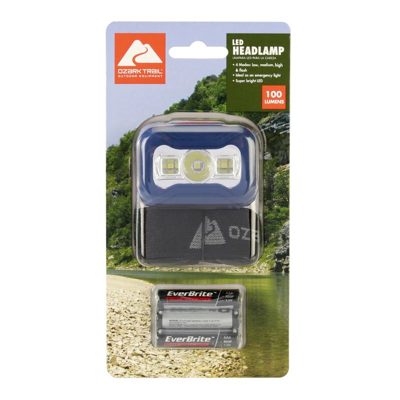 Ozark Trail LED 100 Lumens Headlamp, Blue, 3AAA Batteries Included, Model 31639, 0.21 lbs