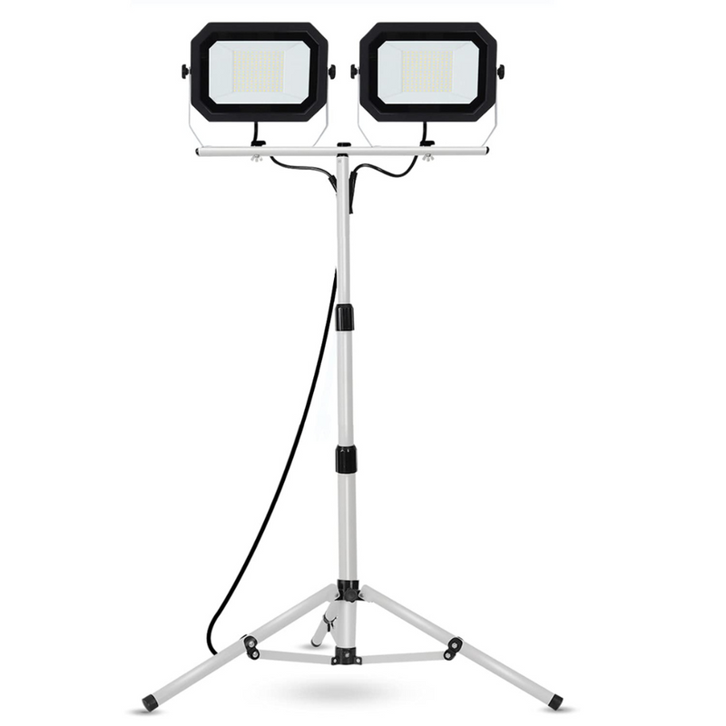 UFOND 20000 Lumen Work Lights with Stand, 200W Dual Head LED Work Light, Waterproof Lamp with Individual Switch, Adjustable Metal Telescoping Tripod 10Ft Power Cord