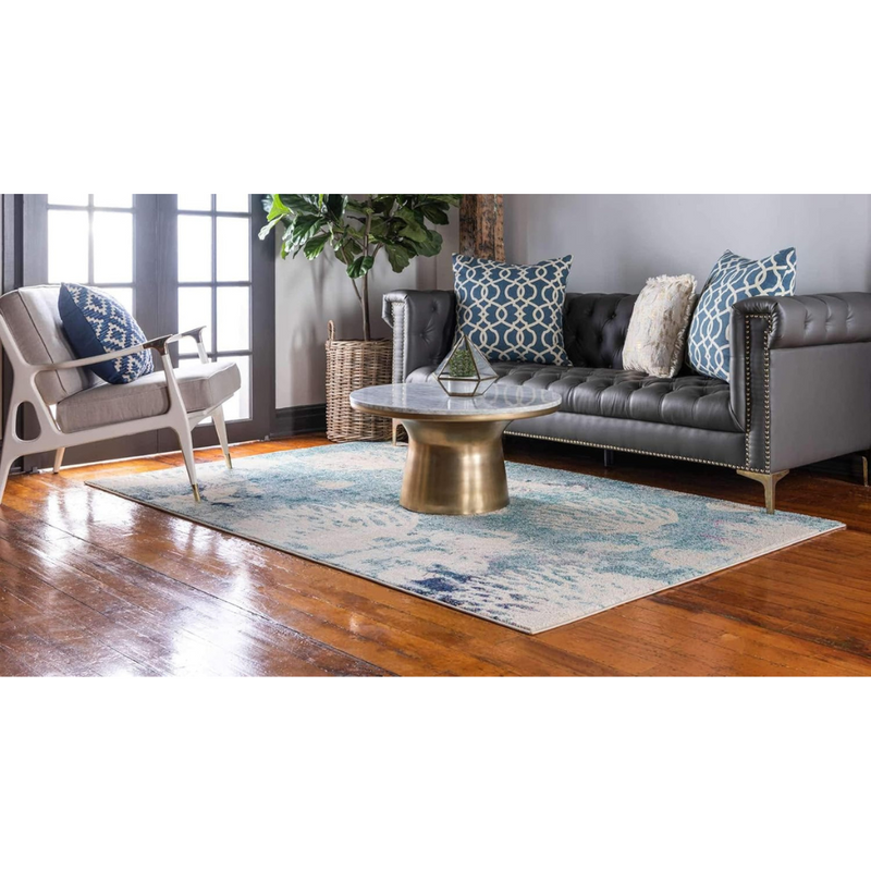 Unique Loom Positano Collection Coastal Modern Coral Lobster Shells Light Blue Area Rug (5' x 8')